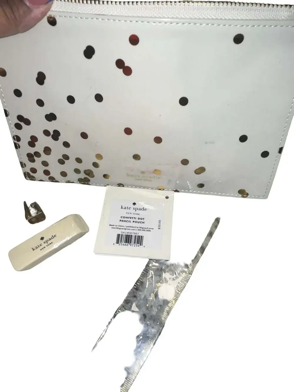 Kate Spade New York Confetti Dot Pencil Pouch with Eraser and Sharpener